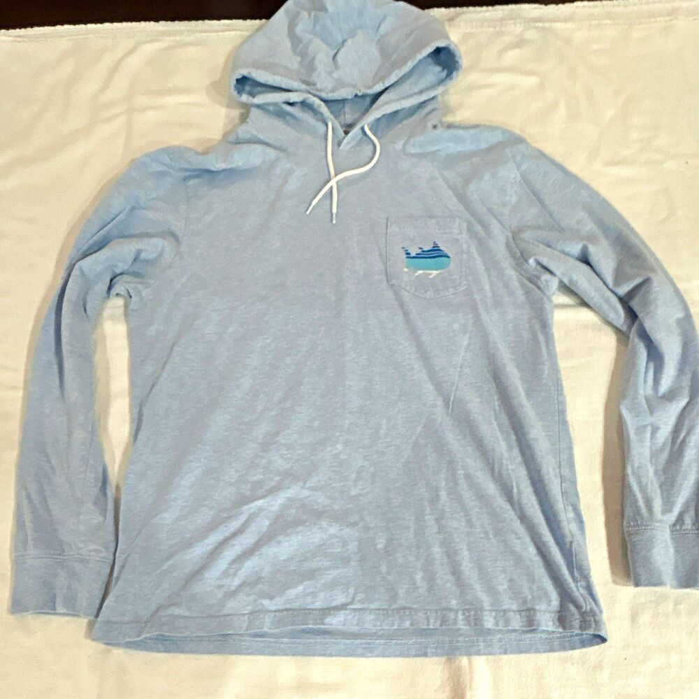 Southern Tide Men’s L Blue Pullover Hoodie Cotton Knit Logo Fish Front Pocket